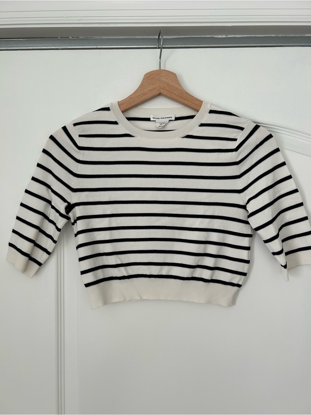 Club Monaco Black & Cream Striped Crewneck Sweater